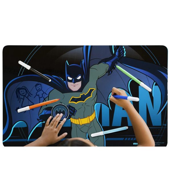 batman 4 piece room in a box bedroom set by delta children includes sleep & play toddler bed, 6 bin design & store toy organizer and art desk with chair (4)