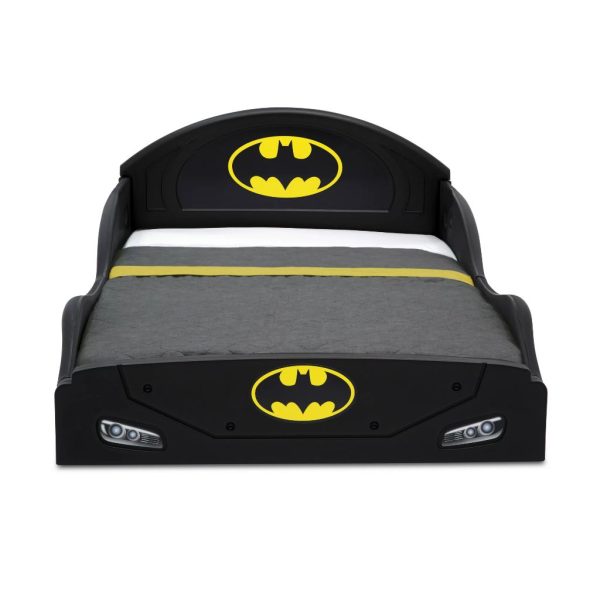batman 4 piece room in a box bedroom set by delta children includes sleep & play toddler bed, 6 bin design & store toy organizer and art desk with chair (6)
