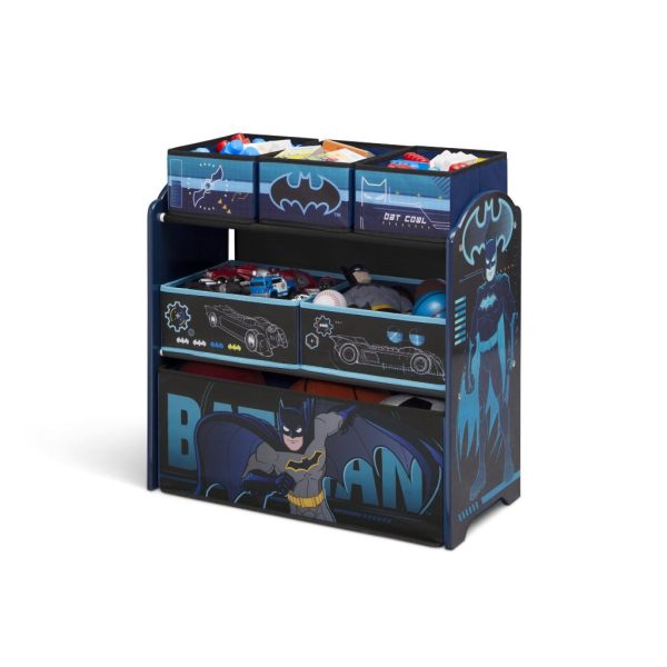 batman 4 piece room in a box bedroom set by delta children includes sleep & play toddler bed, 6 bin design & store toy organizer and art desk with chair (7)