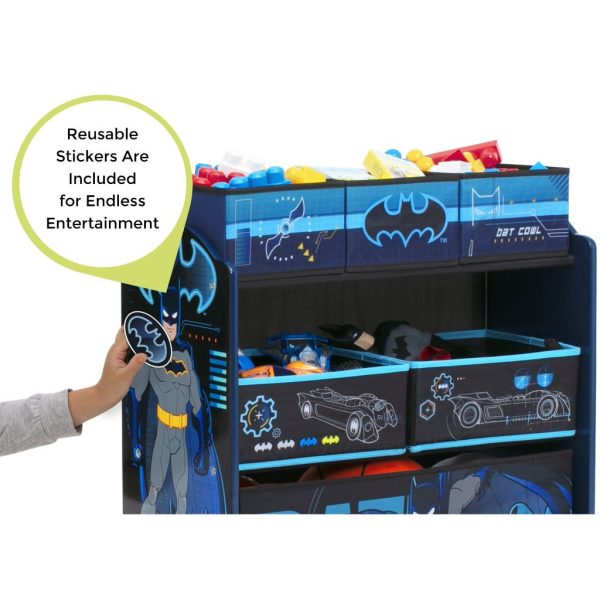batman 4 piece room in a box bedroom set by delta children includes sleep & play toddler bed, 6 bin design & store toy organizer and art desk with chair (8)