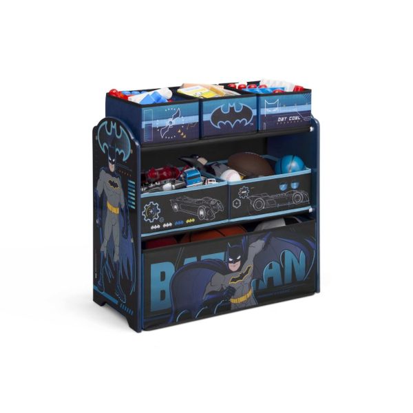 batman 4 piece room in a box bedroom set by delta children includes sleep & play toddler bed, 6 bin design & store toy organizer and art desk with chair (9)
