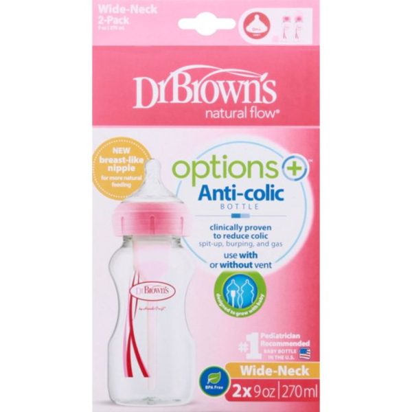 dr. brown's options+ anticolic bottle wide neck bottle 2 pack 9oz pink (1)