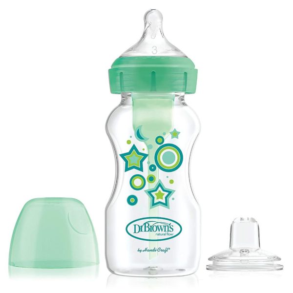dr. brown’s options + anticolic bottle to sippy bottle wide neck starter kit green (5)