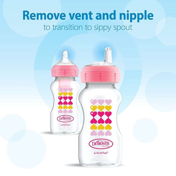 dr. brown's options + anticolic bottle to sippy bottle wide neck starter kit pink (3)
