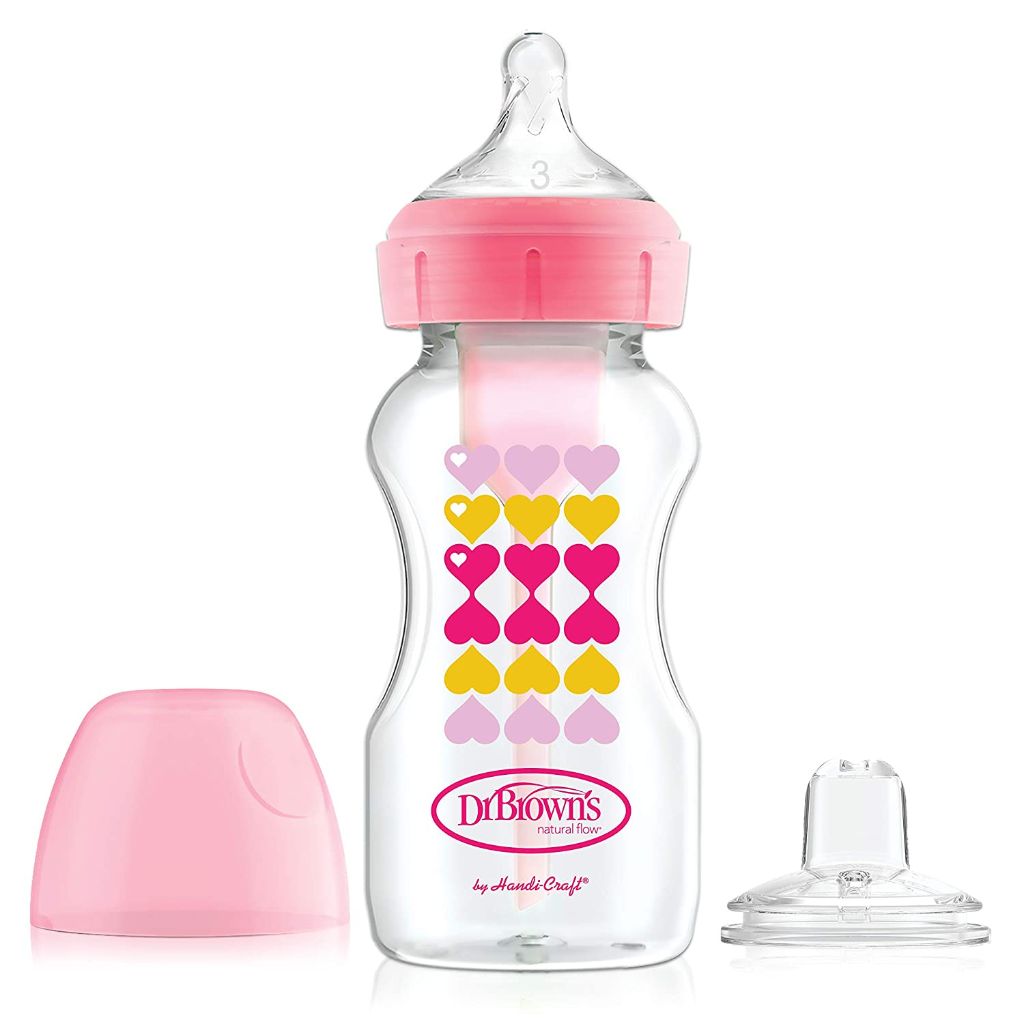 dr. brown's options + anticolic bottle to sippy bottle wide neck starter kit pink (4)