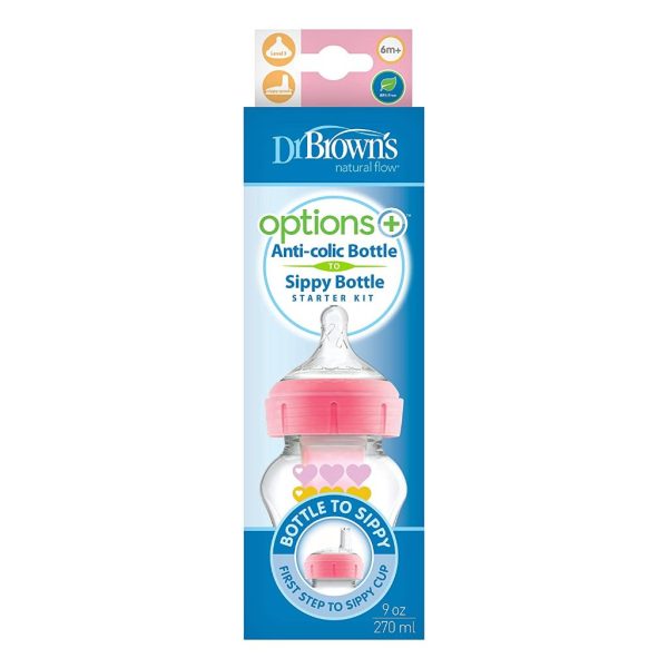 dr. brown's options + anticolic bottle to sippy bottle wide neck starter kit pink (5)