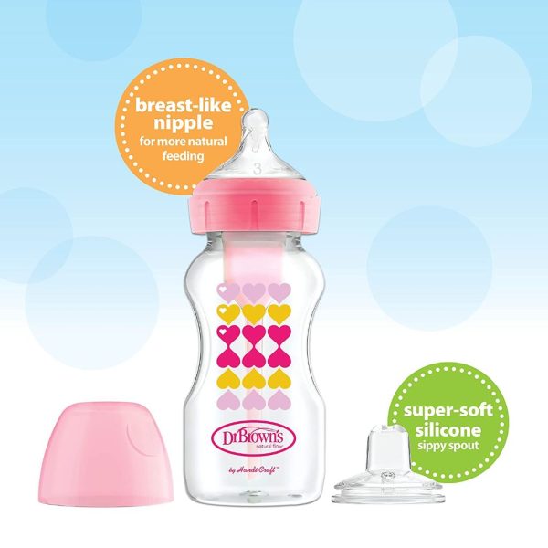dr. brown's options + anticolic bottle to sippy bottle wide neck starter kit pink (6)