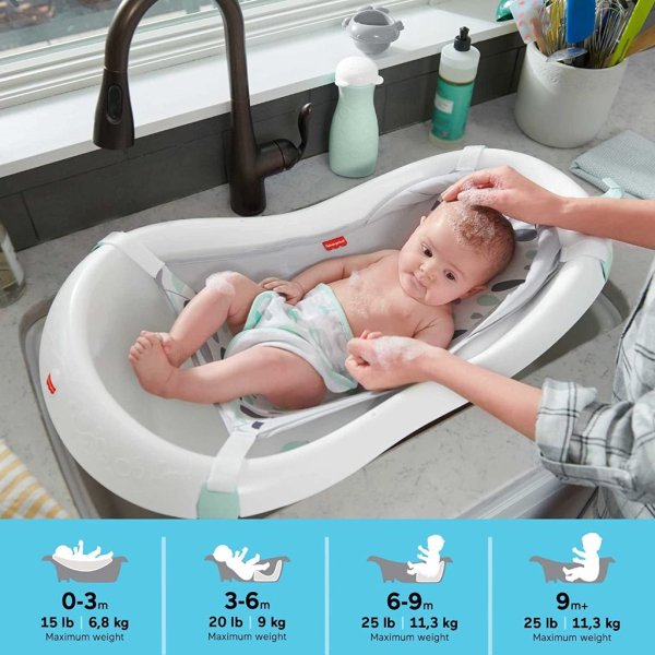fisher price 4 in 1 sling 'n seat bath tub, climbing leaves, baby to toddler convertible tub with seat and toys1