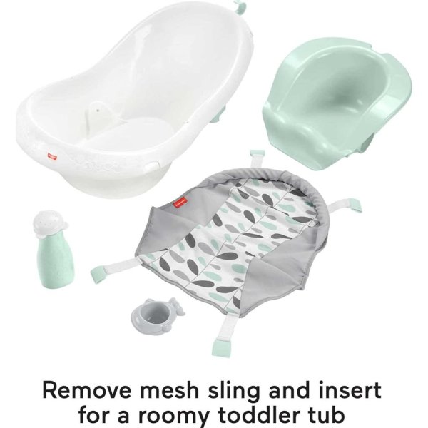 fisher price 4 in 1 sling 'n seat bath tub, climbing leaves, baby to toddler convertible tub with seat and toys4