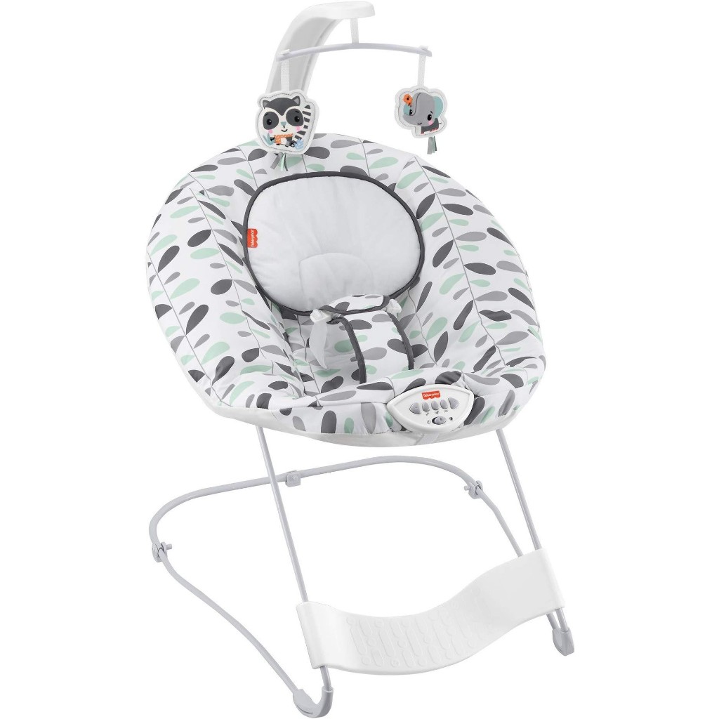 fisher price see and soothe deluxe bouncer, climbing leaves, soothing infant seat (6)