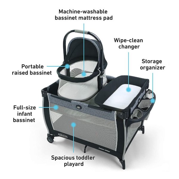 graco pack 'n play day2dream bassinet playard features portable bedside bassinet, diaper changer, and more, hutton5