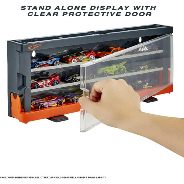 hot wheels interactive display case with 8 164 scale hot wheels cars, storage for 12 toy cars (4)