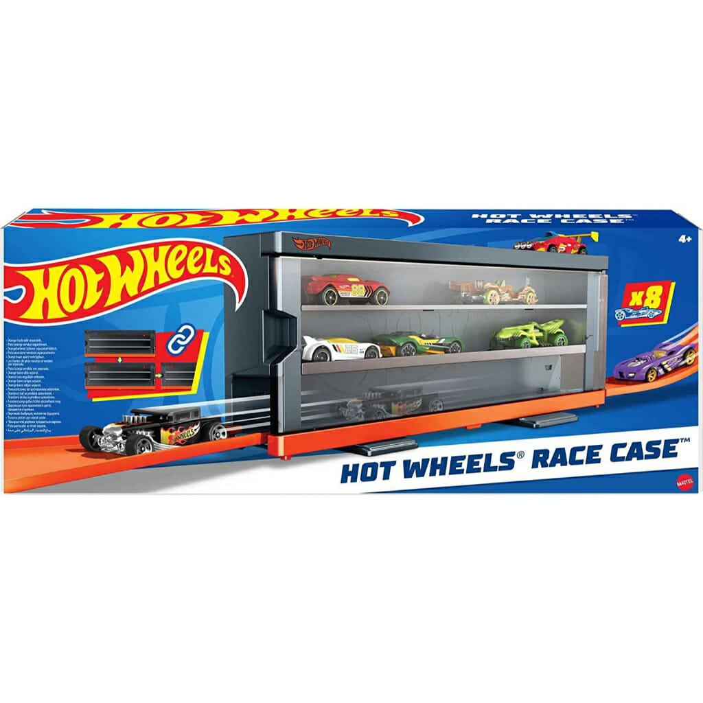hot wheels interactive display case with 8 164 scale hot wheels cars, storage for 12 toy cars (6)