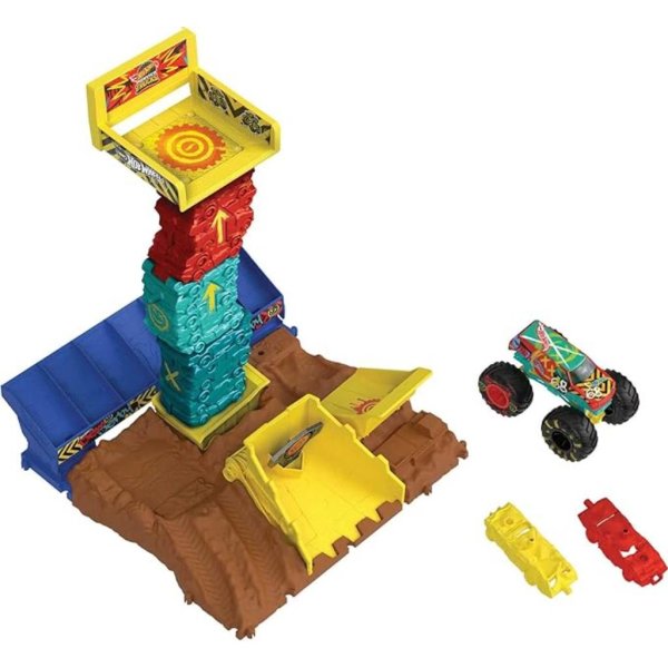 hot wheels monster trucks arena smashers demo derby car jump challenge playset