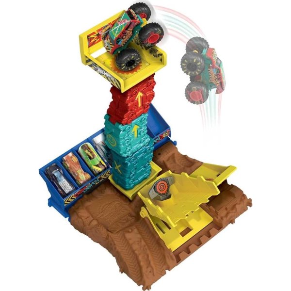 hot wheels monster trucks arena smashers demo derby car jump challenge playset4