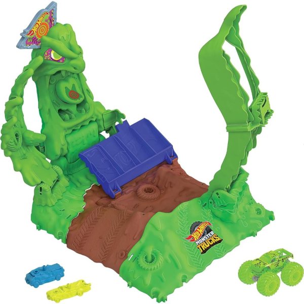 hot wheels monster trucks arena smashers glow in the dark gunkster playset