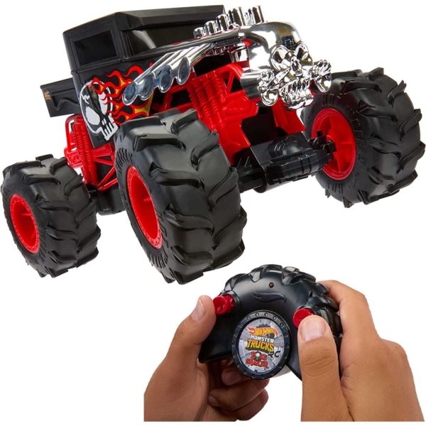 hot wheels rc monster trucks 1 15 scale bone shaker, 1 remote control toy truck with terrain action tires