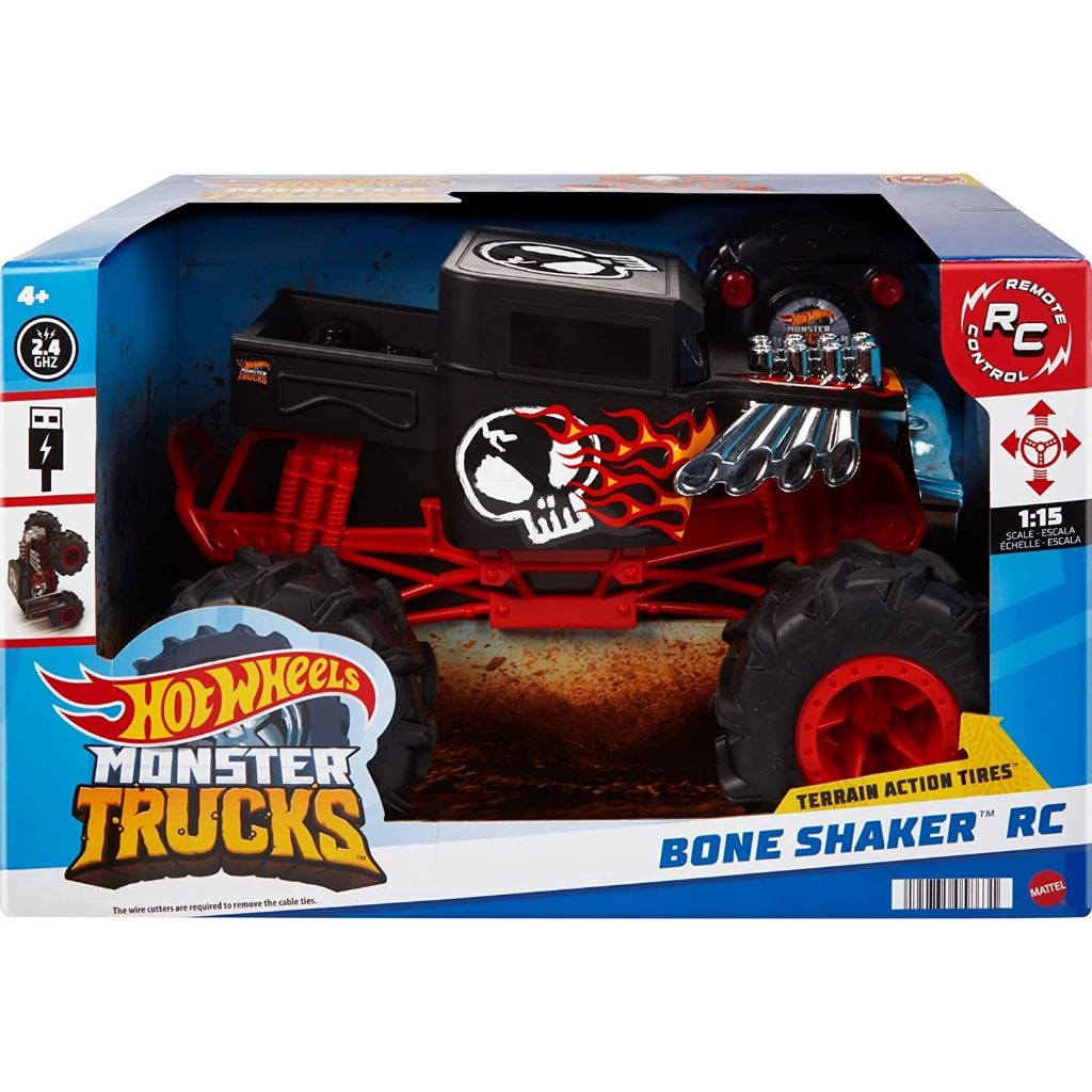 hot wheels rc monster trucks 1 15 scale bone shaker, 1 remote control toy truck with terrain action tires5