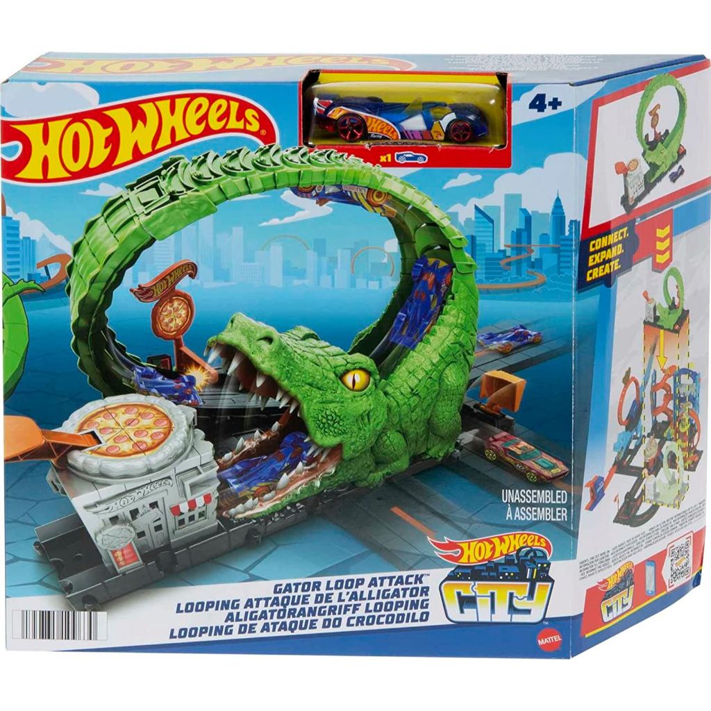hot wheels toy car track set gator loop attack playset in pizza place with 1 64 scale car5
