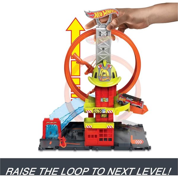 hot wheels toy car track set city super loop fire station3