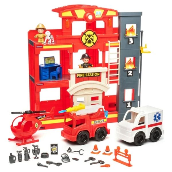 kid connection fire station emergency vehicle playset (31 pieces)