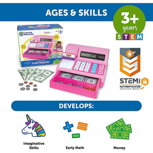 learning resources pretend & play calculator cash register pink (3)