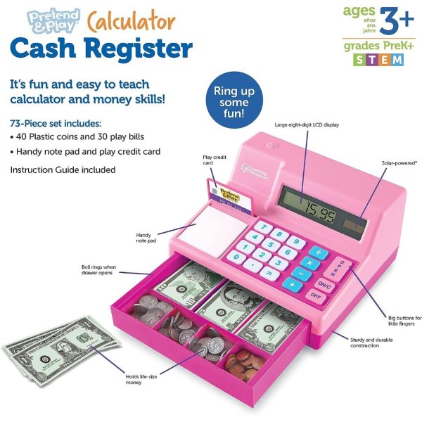 learning resources pretend & play calculator cash register pink (4)
