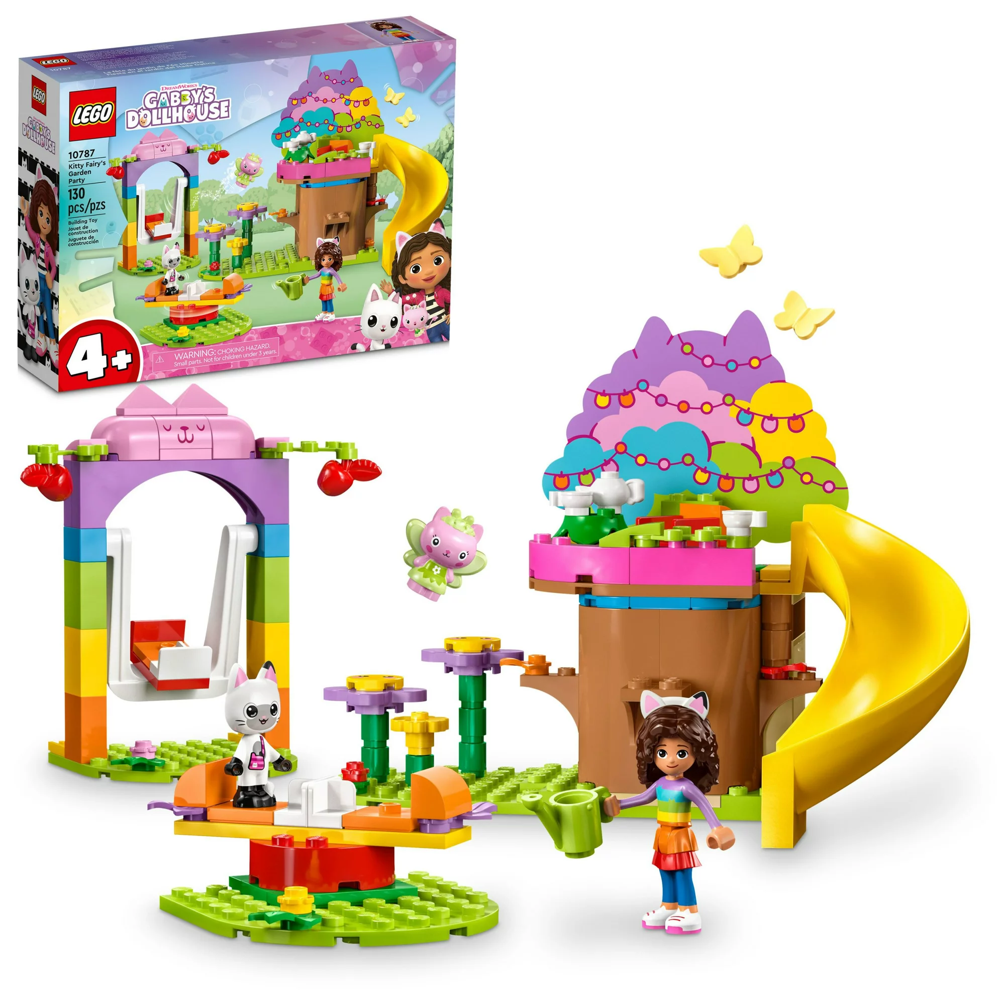 lego gabby's dollhouse kitty fairy’s garden party 10787 building toy with tree house, swing, slide, and merry go round, includes gabby and pandy paws, best christmas gift for kids ages 4+ (4)