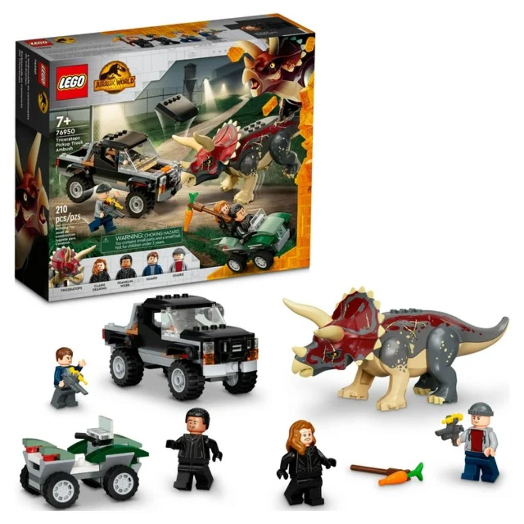 lego jurassic world dominion triceratops dinosaur pickup truck ambush 76950 (210 pieces)