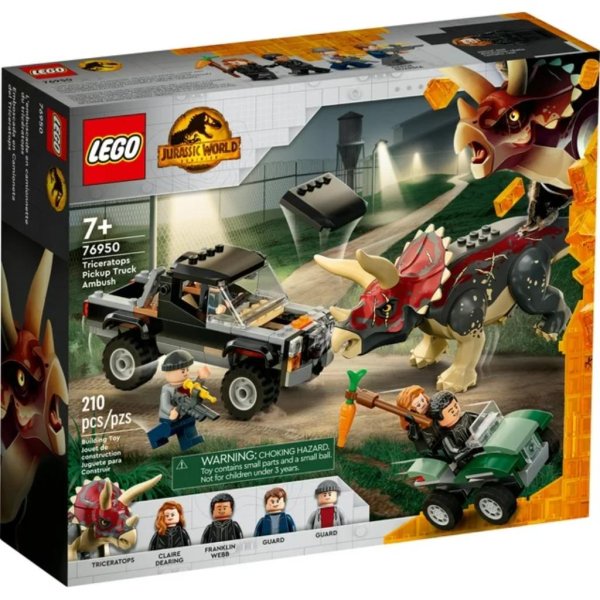 lego jurassic world dominion triceratops dinosaur pickup truck ambush 76950 (210 pieces)1