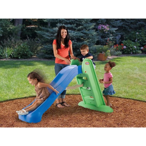 little tikes easy store large playground slide with folding for easy storage, outdoor indoor active play, blue and green for kids toddlers boys girls ages 2 to 6 year old (2) (1)