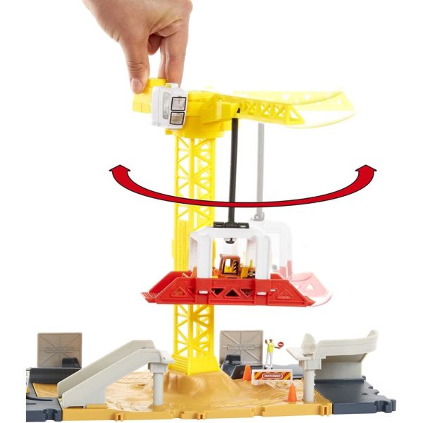matchbox action drivers construction playset, moving crane, car activated features, includes 1 matchbox toy bulldozer, for kids 3 years old & older 2