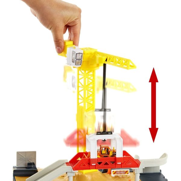 matchbox action drivers construction playset, moving crane, car activated features, includes 1 matchbox toy bulldozer, for kids 3 years old & older 3