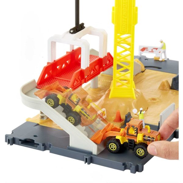 matchbox action drivers construction playset, moving crane, car activated features, includes 1 matchbox toy bulldozer, for kids 3 years old & older 4