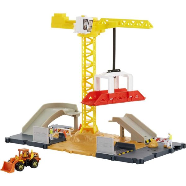 matchbox action drivers construction playset, moving crane, car activated features, includes 1 matchbox toy bulldozer, for kids 3 years old & older