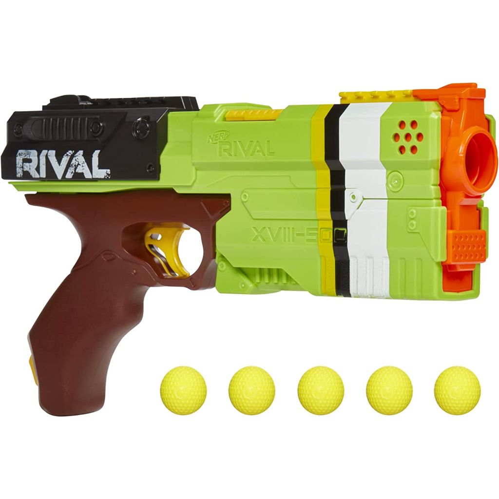nerf rival kronos xviii 500 blaster, breech load, 5 rival rounds, spring action, 90 fps velocity, green color design (1)