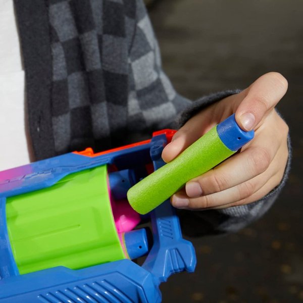 nerf mega cycloneshock toy blaster, cybershock color style, 6 dart drum, 6 nerf accustrike mega darts1