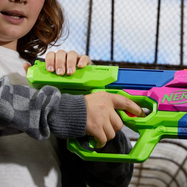 nerf mega cycloneshock toy blaster, cybershock color style, 6 dart drum, 6 nerf accustrike mega darts2