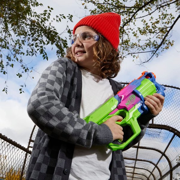 nerf mega cycloneshock toy blaster, cybershock color style, 6 dart drum, 6 nerf accustrike mega darts6