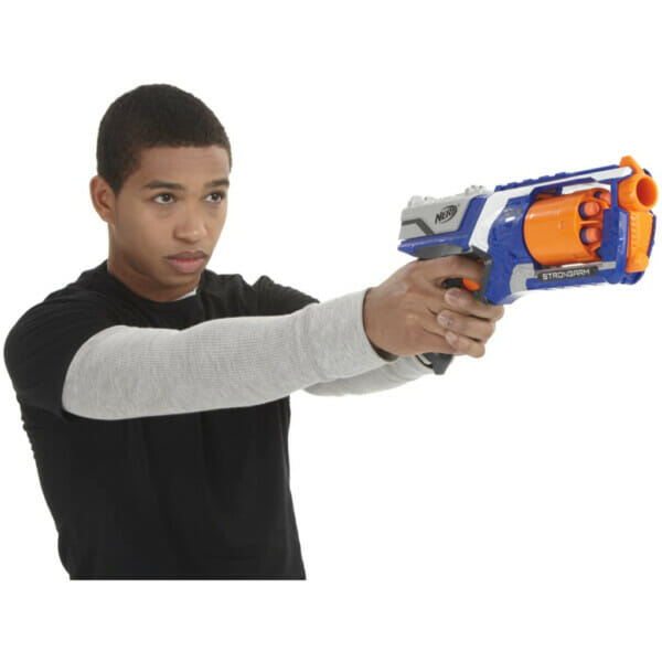 nerf n strike elite strongarm toy blaster with rotating barrel, slam fire bluewhite (3)