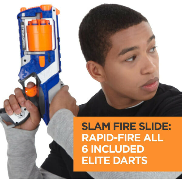 nerf n strike elite strongarm toy blaster with rotating barrel, slam fire bluewhite (4)