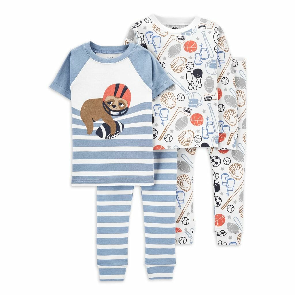 carter’s child of mine baby and toddler boy snug fit short sleeve and long sleeve pajamas, 4 piece, sizes 12m 5t 1