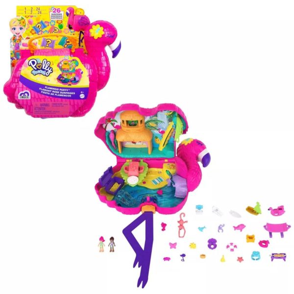 polly pocket flamingo party doll playset, 26 pieces (6)