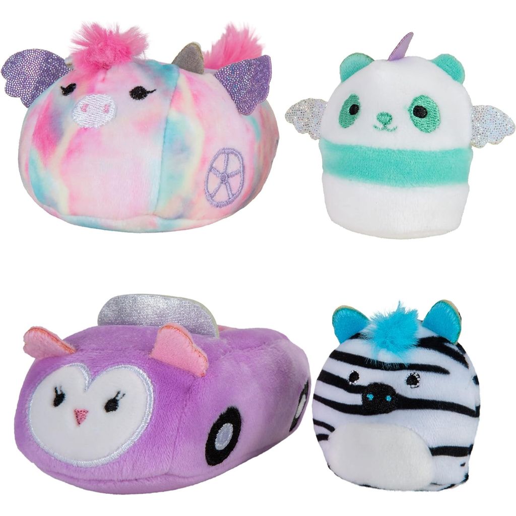 squishville by squishmallows felicia in carriage & zeke in car, two 2” soft mini squishmallow pandacorn and zebra plush, plush carriage and car vehicles, irresistibly soft colorful plush (1) (1)