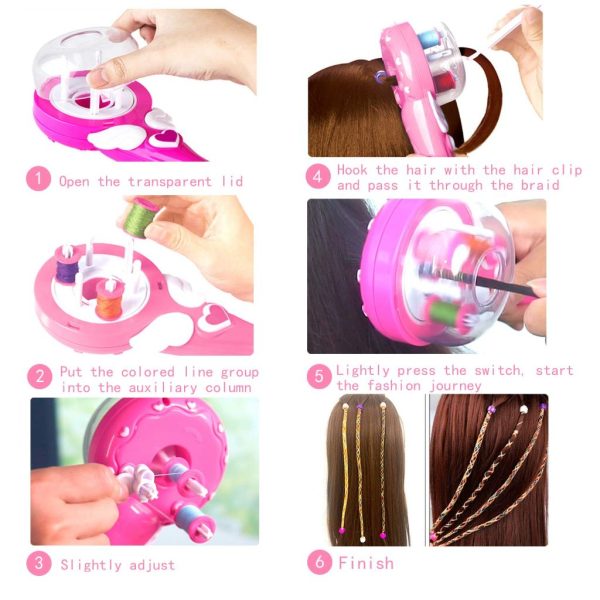 marbe electric hair braider,hair styling diy convenient twist braid hair braiding tool for girl's headdress pink 4