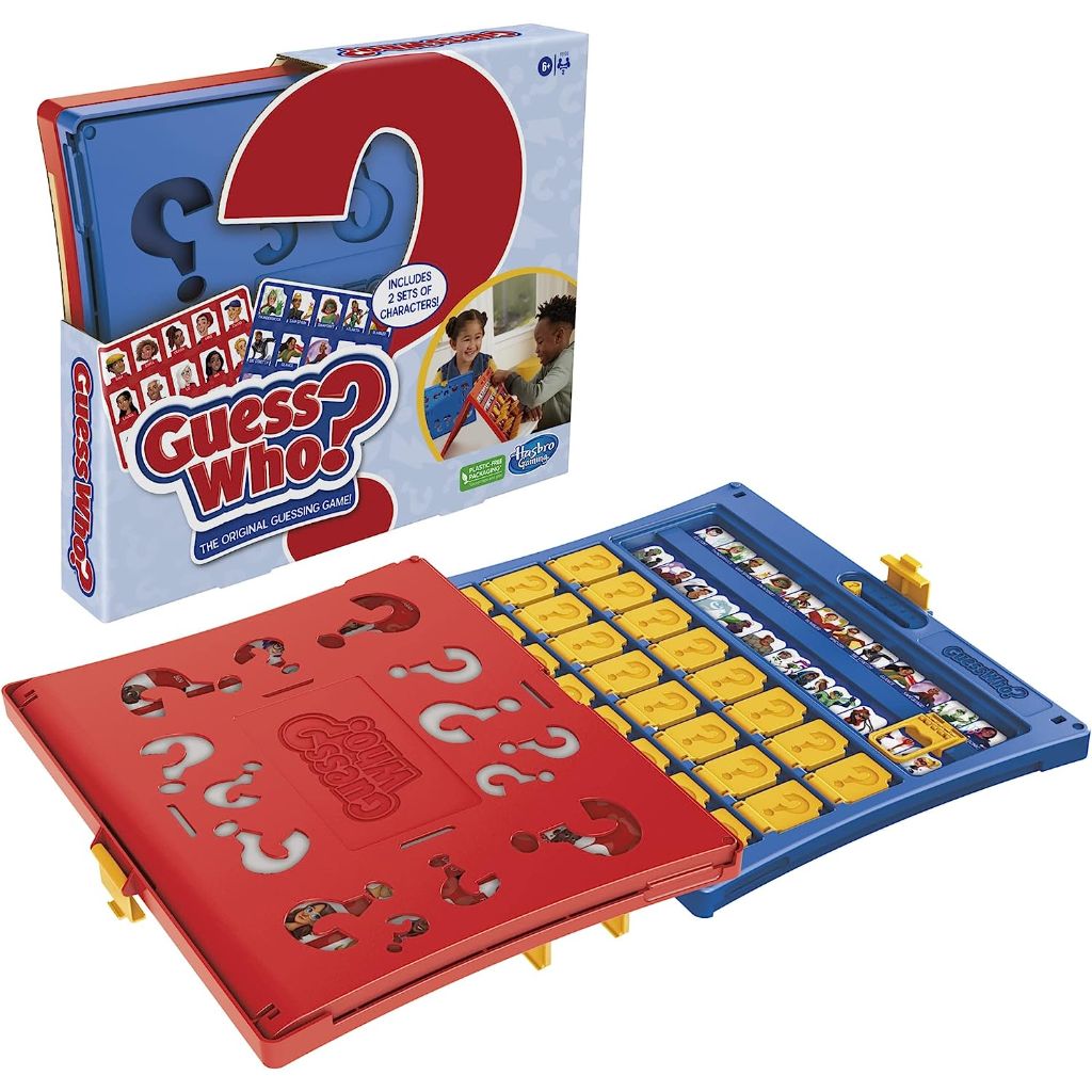 guess who original, easy to load frame, double sided character sheet, 2 player board games for kids, guessing games for families, ages 6 and up (8)