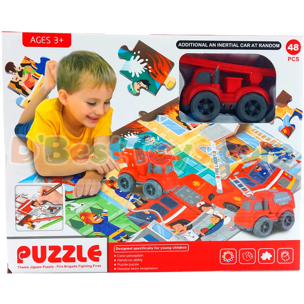 jigsaw puzzle fire brigade fighting fires with car 48 pcs1