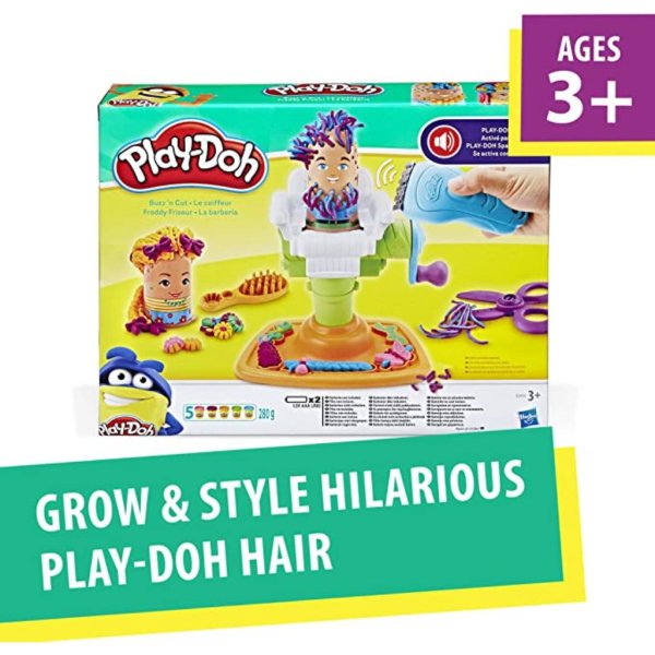 play doh buzz 'n cut fuzzy pumper barber shop toy with electric buzzer (4)