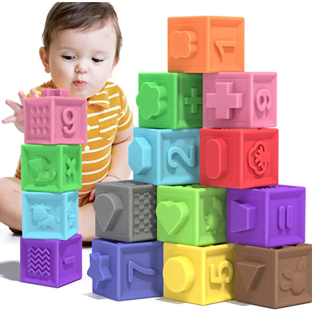 TEMI 12 PCS Soft Colorful Stacking Blocks Toys D Best Toys