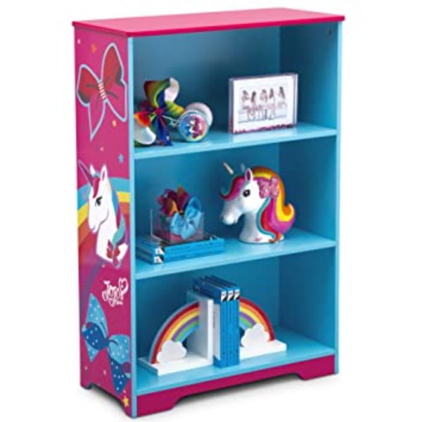 delta children deluxe 3 shelf bookcase ideal for books, decor, homeschooling & more greenguard gold certified, jojo siwa